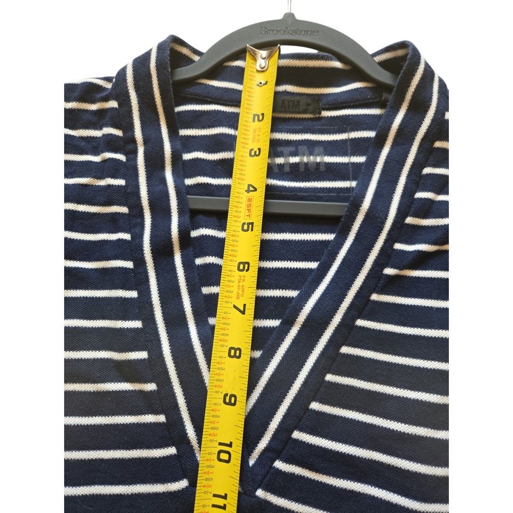 ATM Anthony Thomas Melillo Womens Navy Striped V-Neck Pima Cotton Shift Dress M - Picture 5 of 11